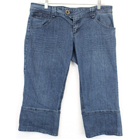 Rewind Capri Button Hem Jeans Women 9 Mid Rise Flat Front Stretch Blue Pants - Picture 1 of 13